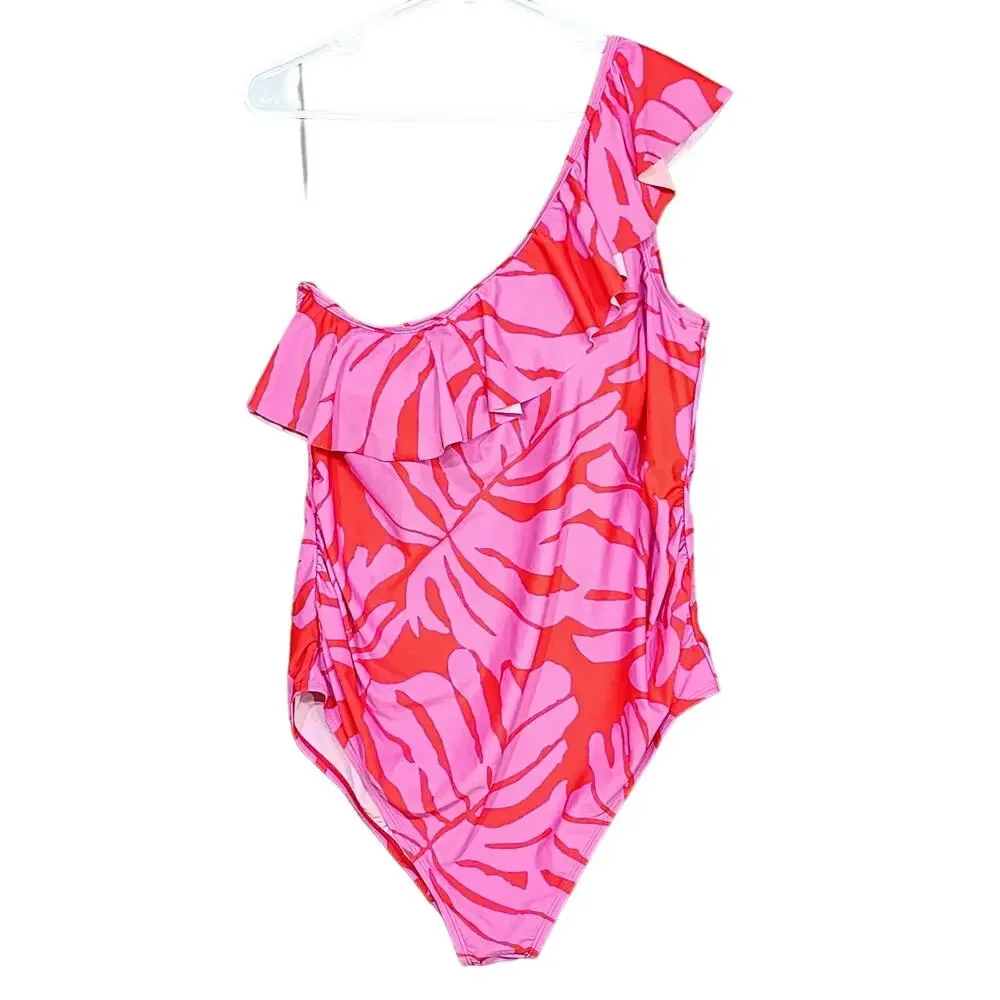 Motherhood‎ Maternity Swimsuit By Beach Bump Ruffle Front One Shoulder XL